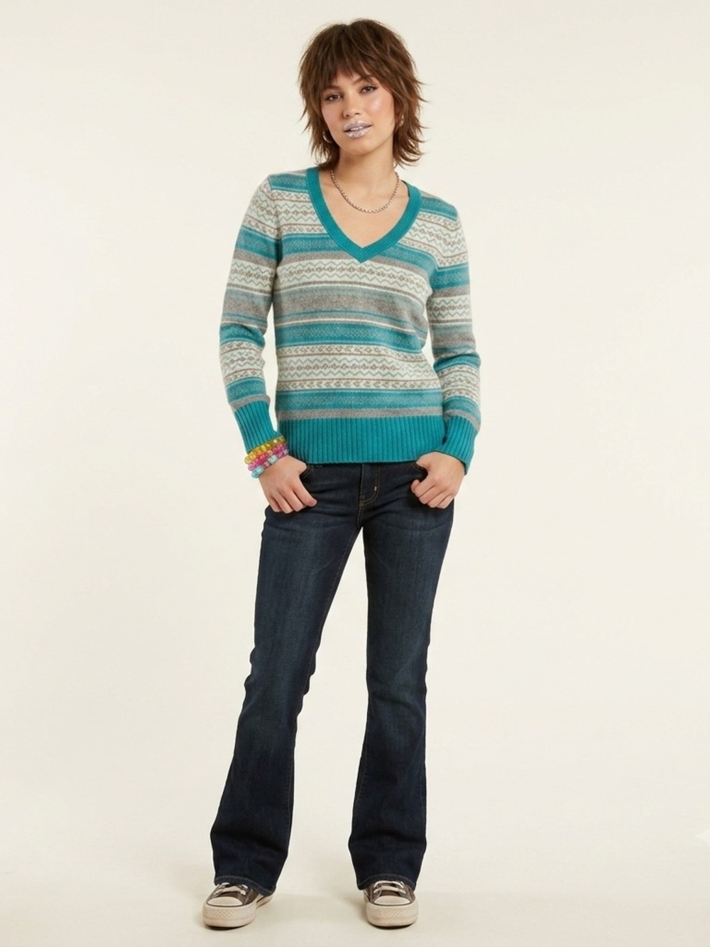Y2K Old Navy Fair Isle Wool Blend Sweater size XL teal